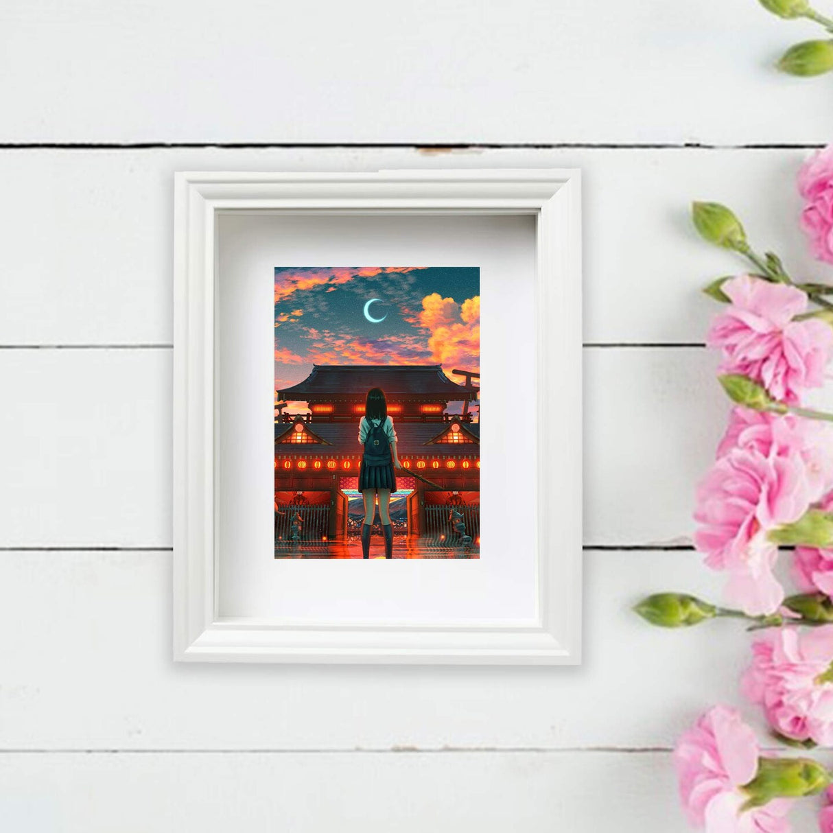 7 ¾x9 ¾" White Frame with Acid-Free Mat – Deep Profile for Hanging or Standing, Plastic Front Protection