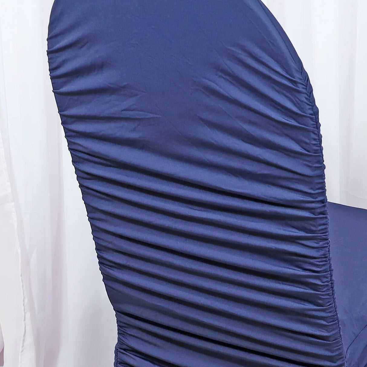 1 Piece Navy Blue Rouge Chair Cover, Ruffled Stretch Spandex for Banquet Chairs