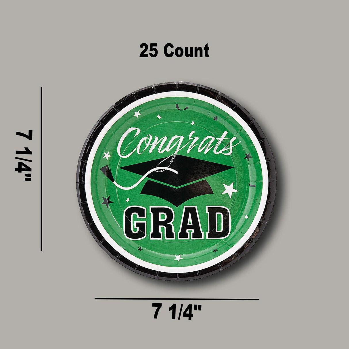 25 Count Green Way to Go Grad Paper Dessert Plates Graduation Party Supplies 7 1/4 Inch