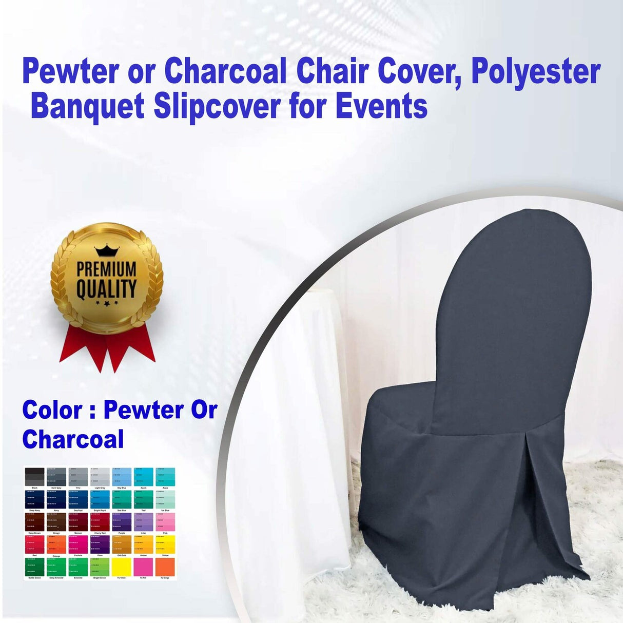 1 Piece Pewter Charcoal Chair Cover, Polyester Banquet Slipcover for Events