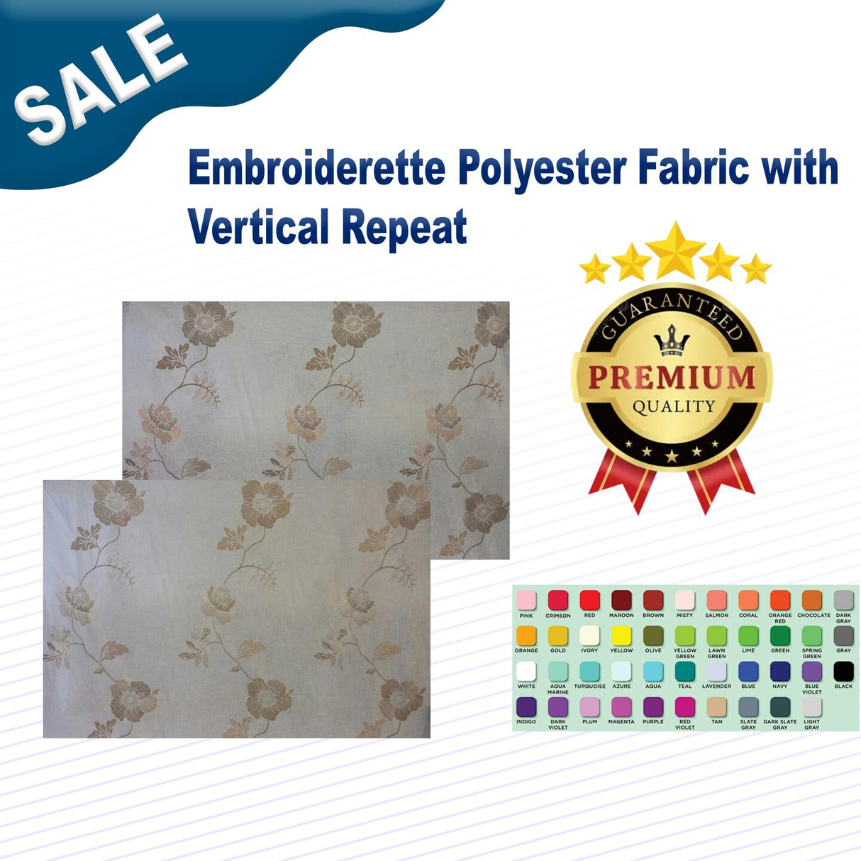 1 Yard Embroideret Polyester Fabric with Vertical Repeat