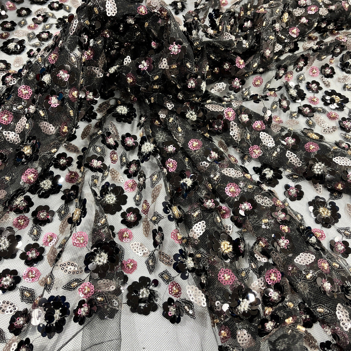 Beaded Sequined Lace Fabric
