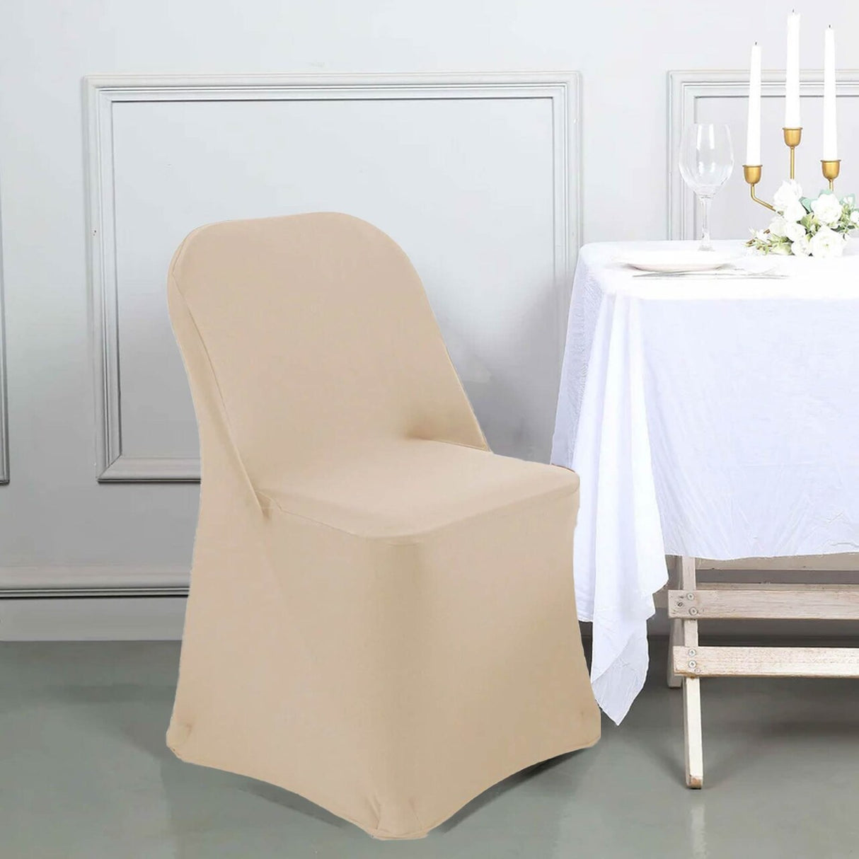 1 Piece Champagne Stretch Spandex Chair Cover for Sophisticated Folding Seating