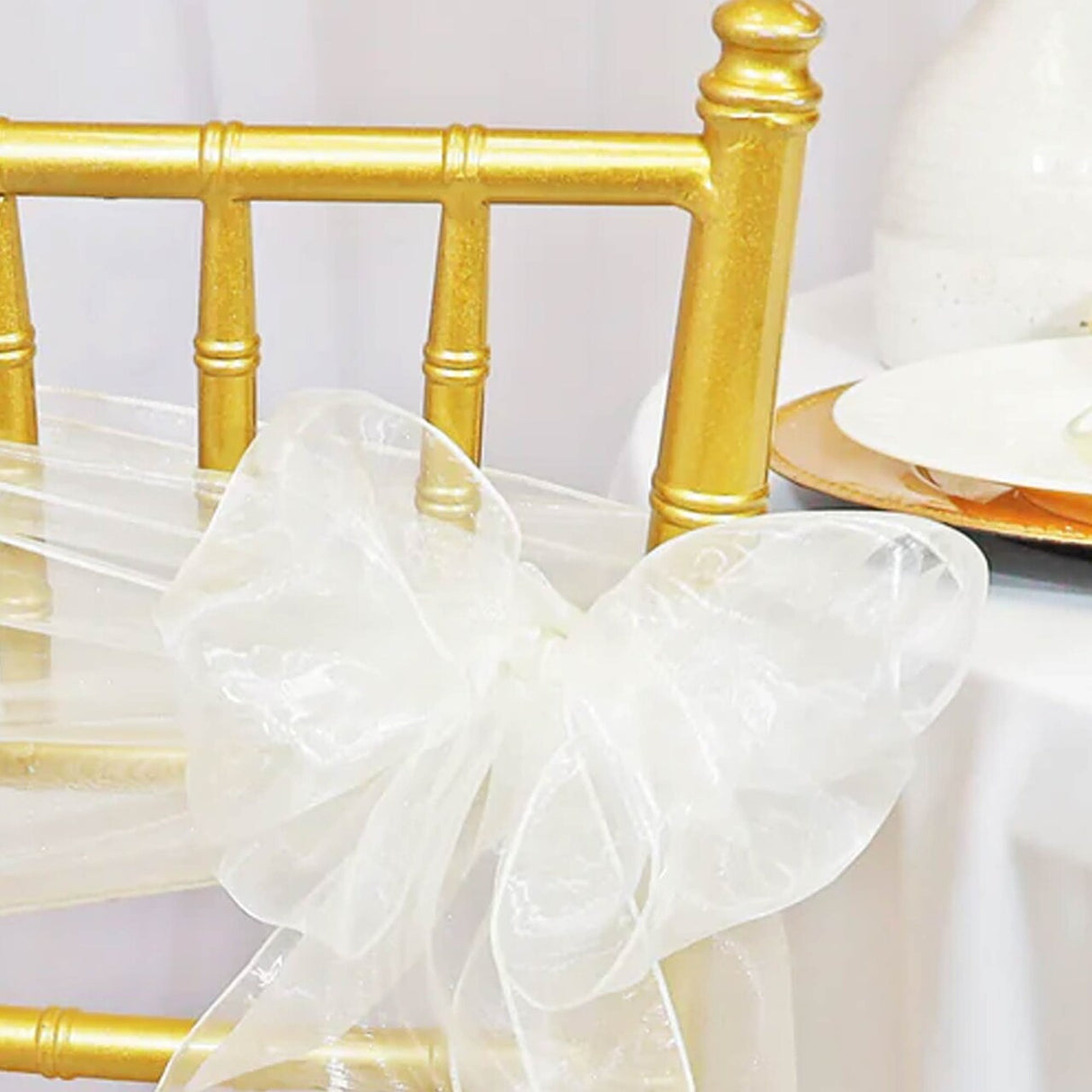 10 Pieces Ivory Organza Chair Sashes 8"x108" Sheer Elegant Wedding & Event Decor