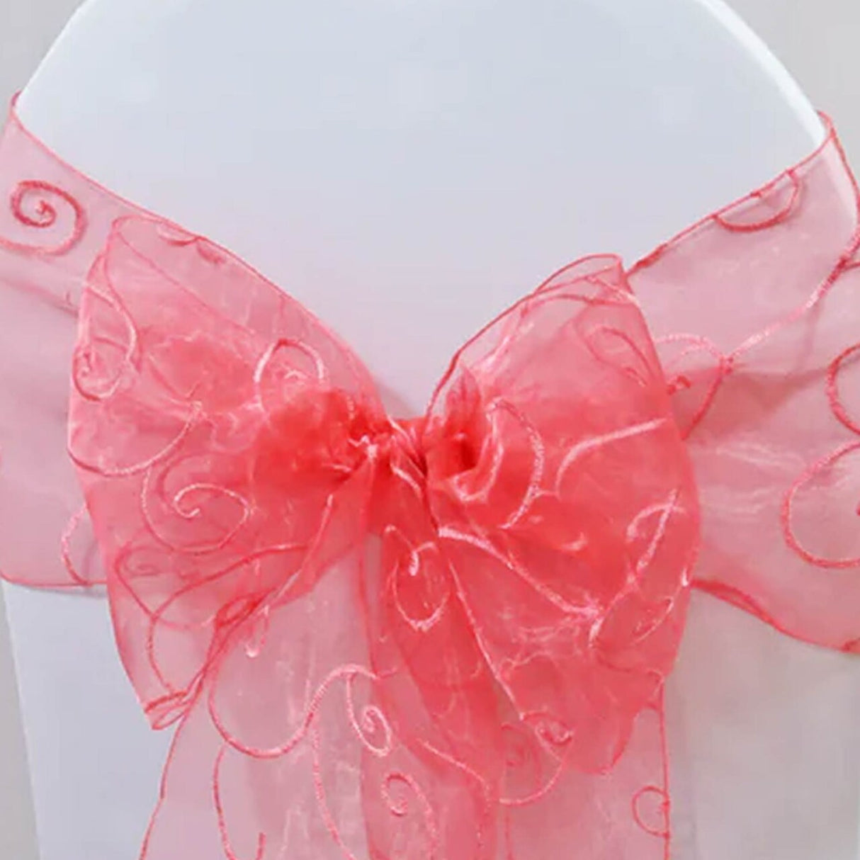10 Pieces Coral Embroidered Organza Chair Sashes Sheer Wedding Event Chair Decor 8"x108"