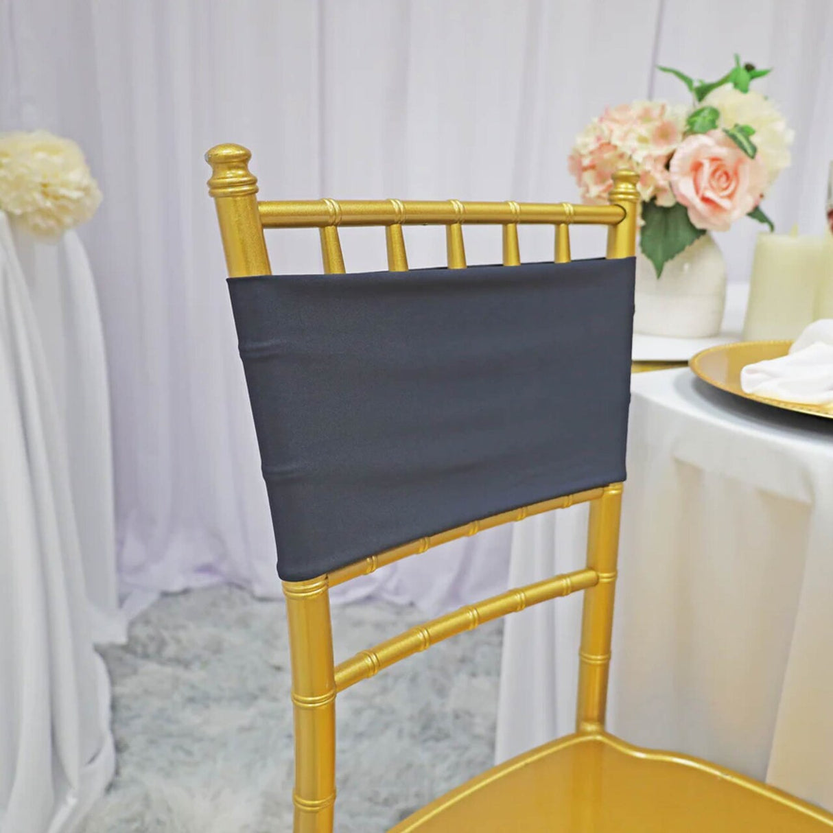 10 Pieces Durable Pewter Or Charcoal Spandex Chair Bands for Banquet Chairs 7 x 13 Inches