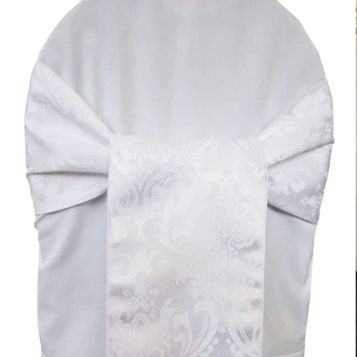 10 Pieces Classic White Floral Damask Jacquard Chair Sashes 7.5 x 108 Inches