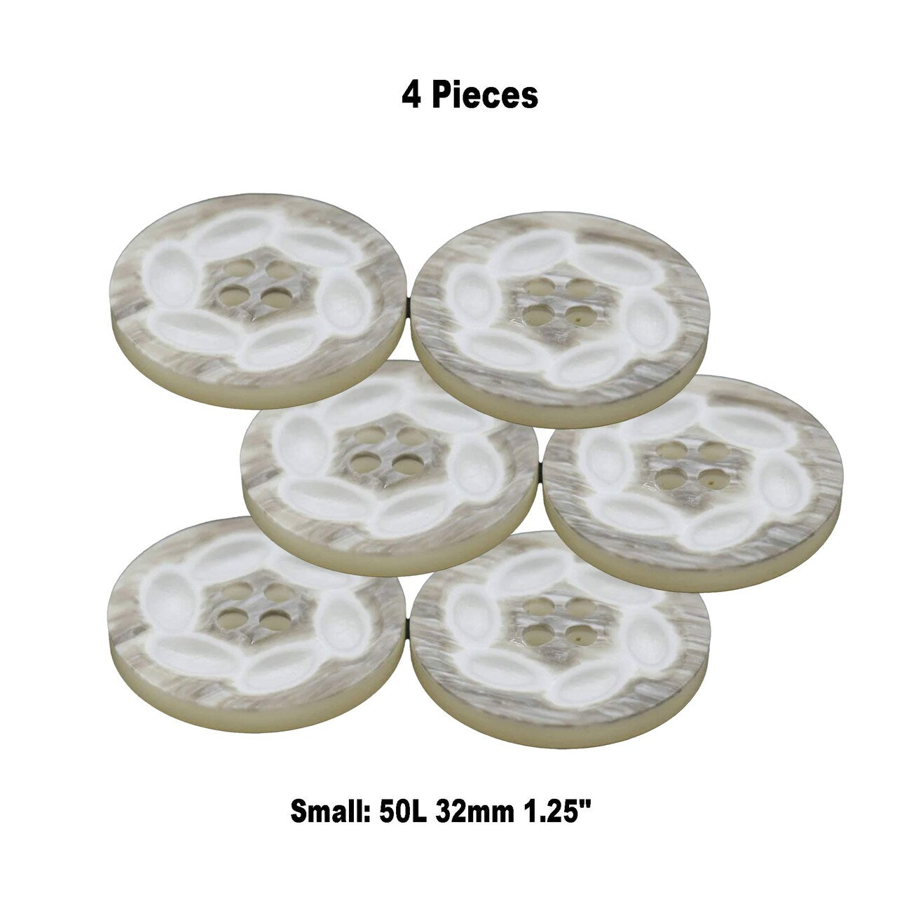 50L (32mm / 1.25") Beige Shell Look Buttons Swirl Ivory Pattern Large Four Hole Coat Button