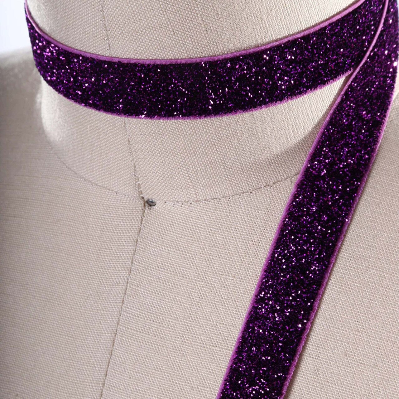 2 Yards 5/8" Deep Purple Plum Colored Glitter Elastic Trim