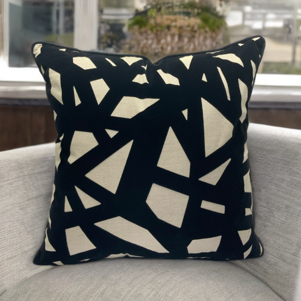 Viva014 Black Velvet Geometric Accent Pillow Polyester Fabric - Multi, 20" X 20" (1 Unit)