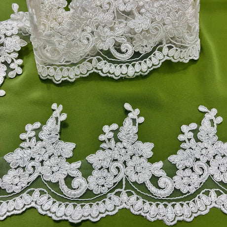 1 Yard Corded Embroidered Lace Trim 4" Wide 100% Polyester Net Mesh for Dresses & Costumes
