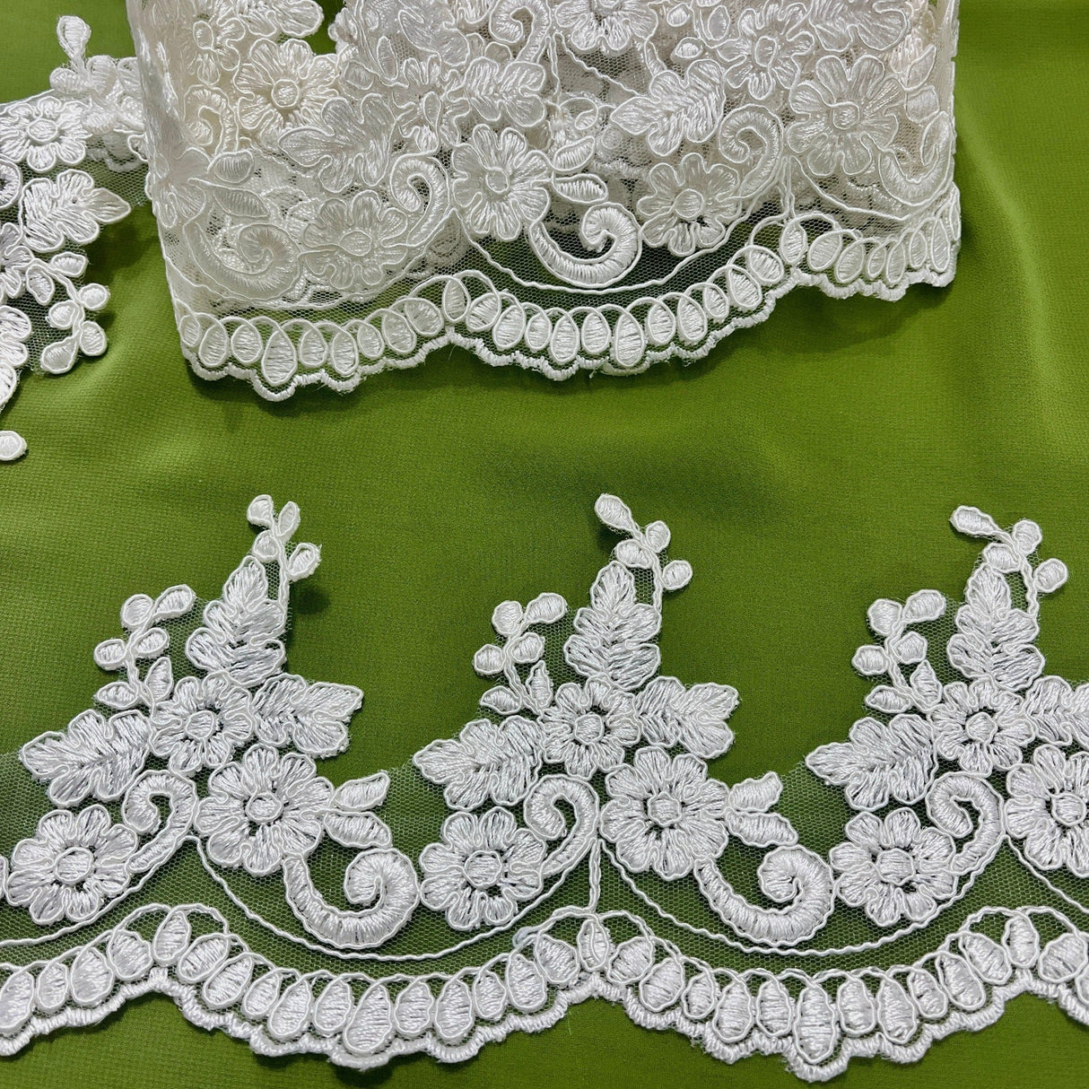 Polyester Lace Trimming Corded Embroidered 4" Wide