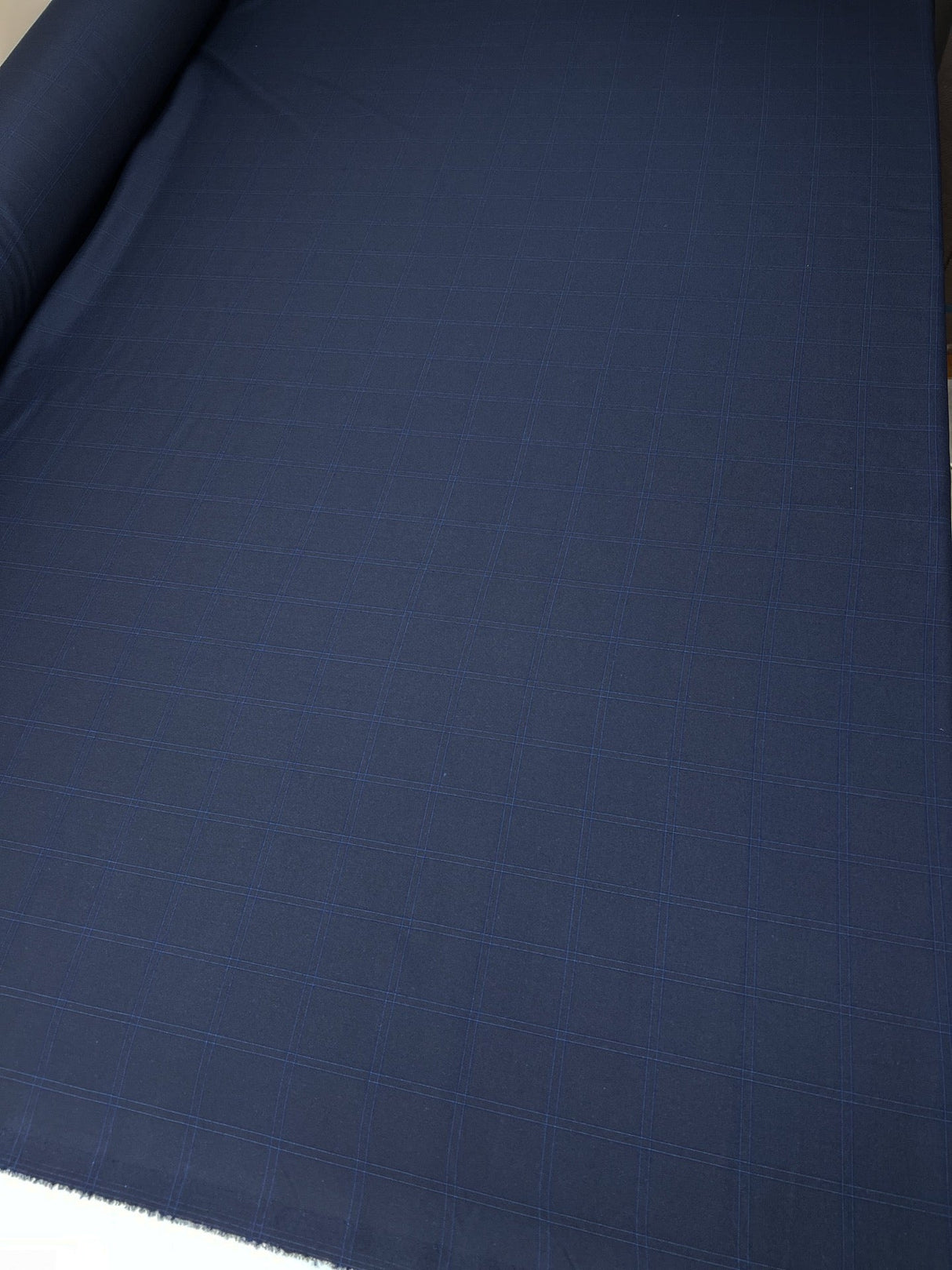Polyester Elastane Checked Blue Suit Fabric