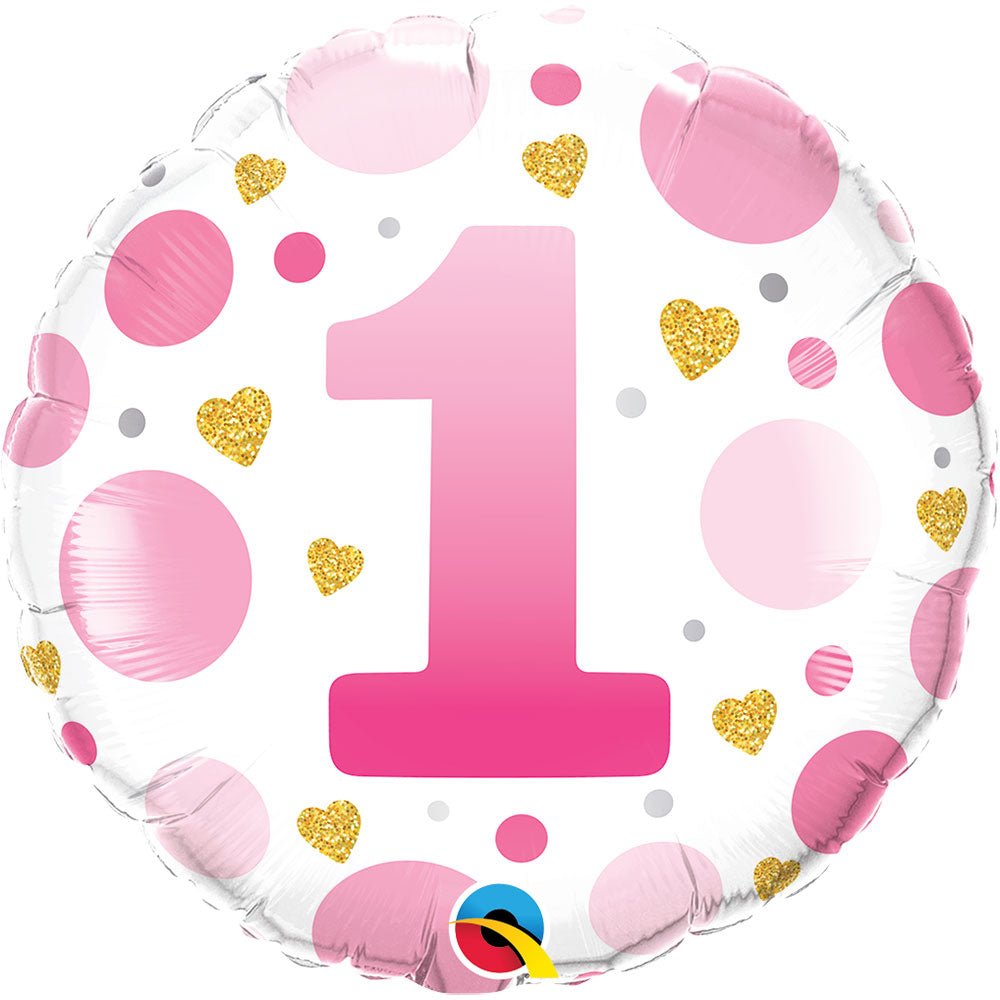 Foil Balloon Age 1 Pink Dots