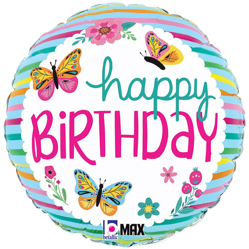 Foil Balloon Birthday Colorful Butterflies 18 Inch