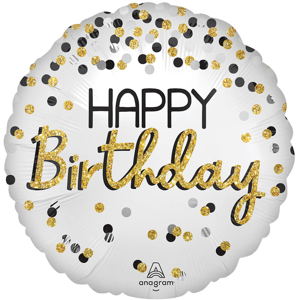Birthday Foil Balloon 18 Inch Black Silver Gold