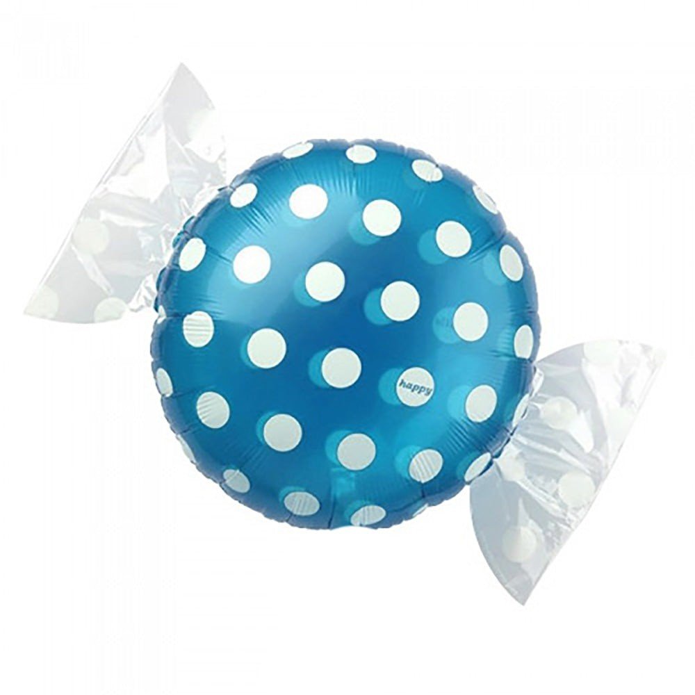 Foil Balloon 18 Inch Candy Wrapper Ends Light Blue White Polka Dots