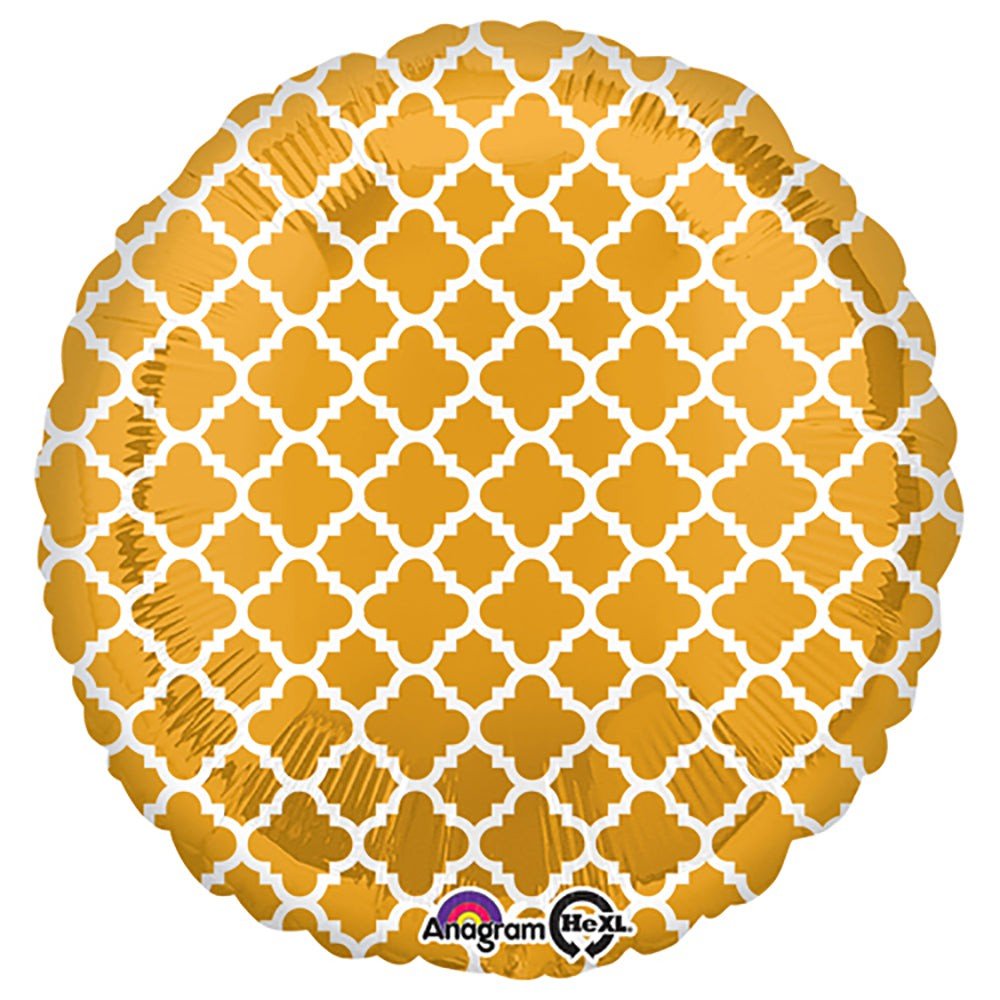 Foil Balloon 18 Inch Round Quatrefoil Gold and White