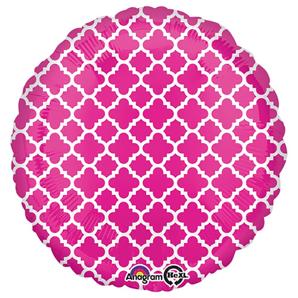 Foil Balloon 18 Inch Quatrefoil Pink and White