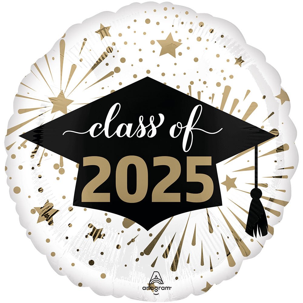 Graduation Foil Balloon Class of 2025 White Gold