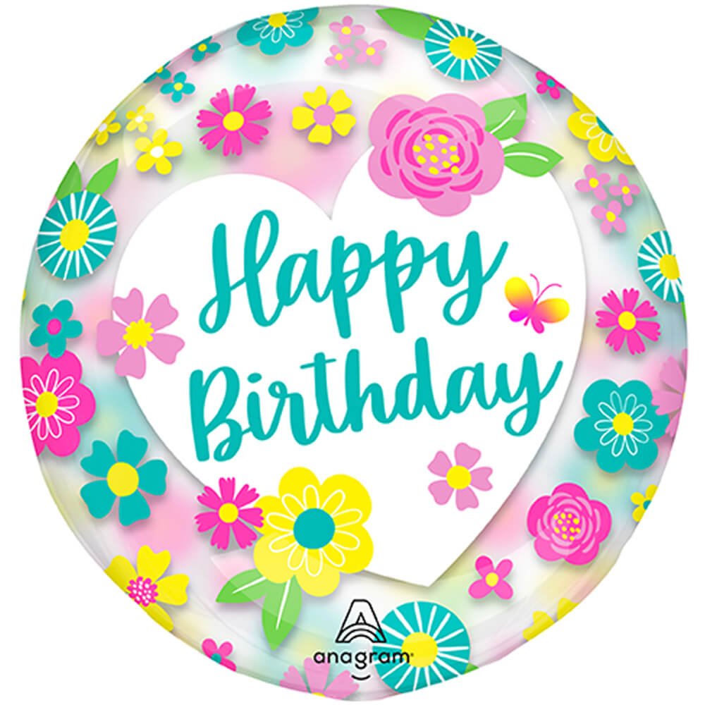 Plastic Balloon Happy Birthday Flowers