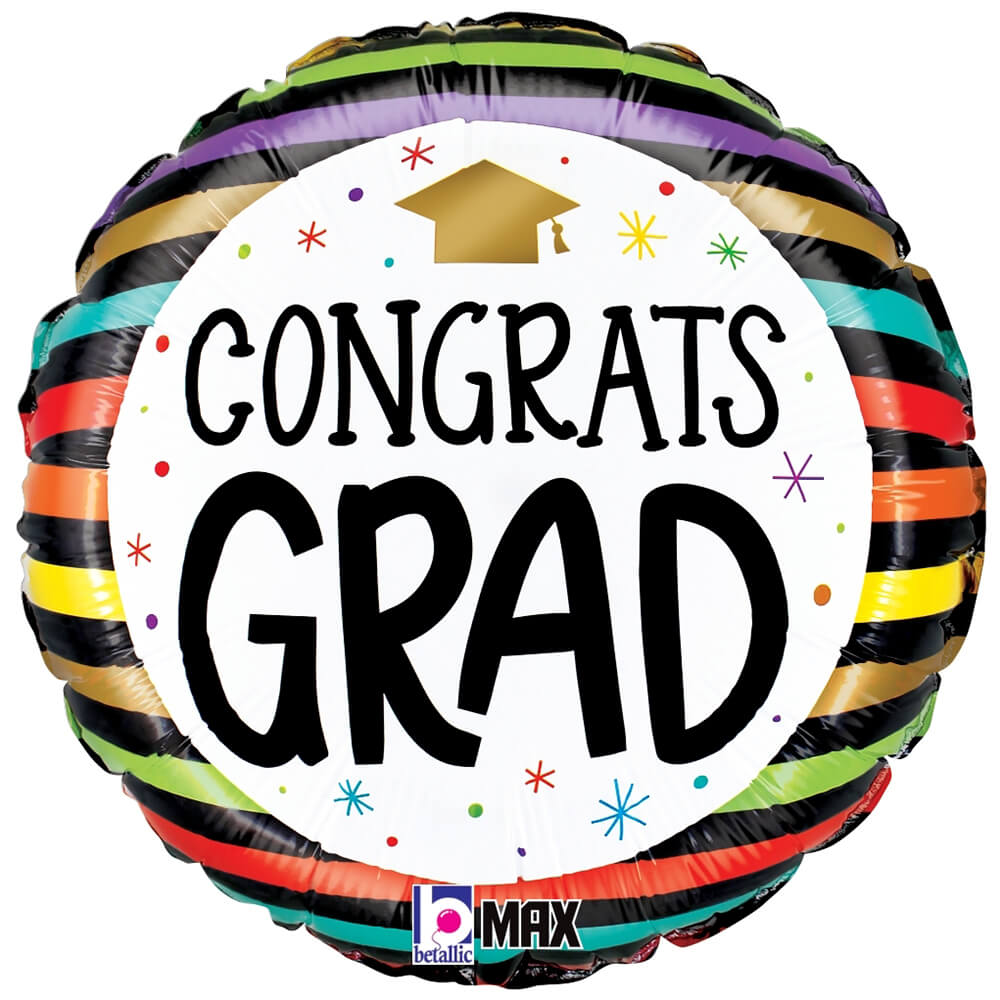Graduation Foil Balloon Congrats Grad Colorful Stripes
