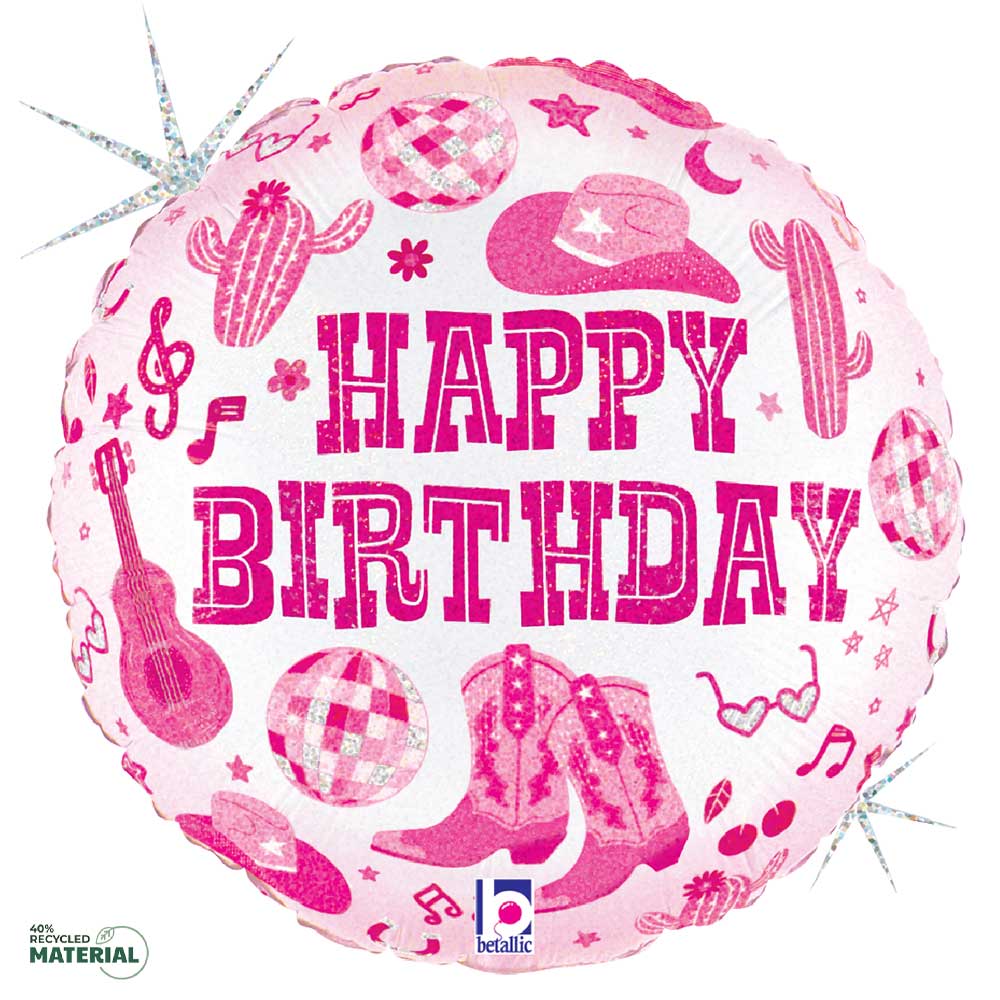 Happy Birthday Disco Cowgirl Foil Balloon