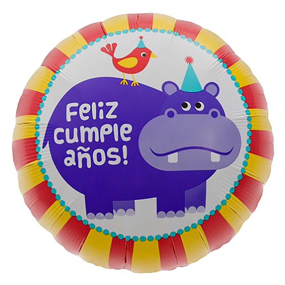 Foil Balloon Hippo Birdie Feliz Cumpleanos