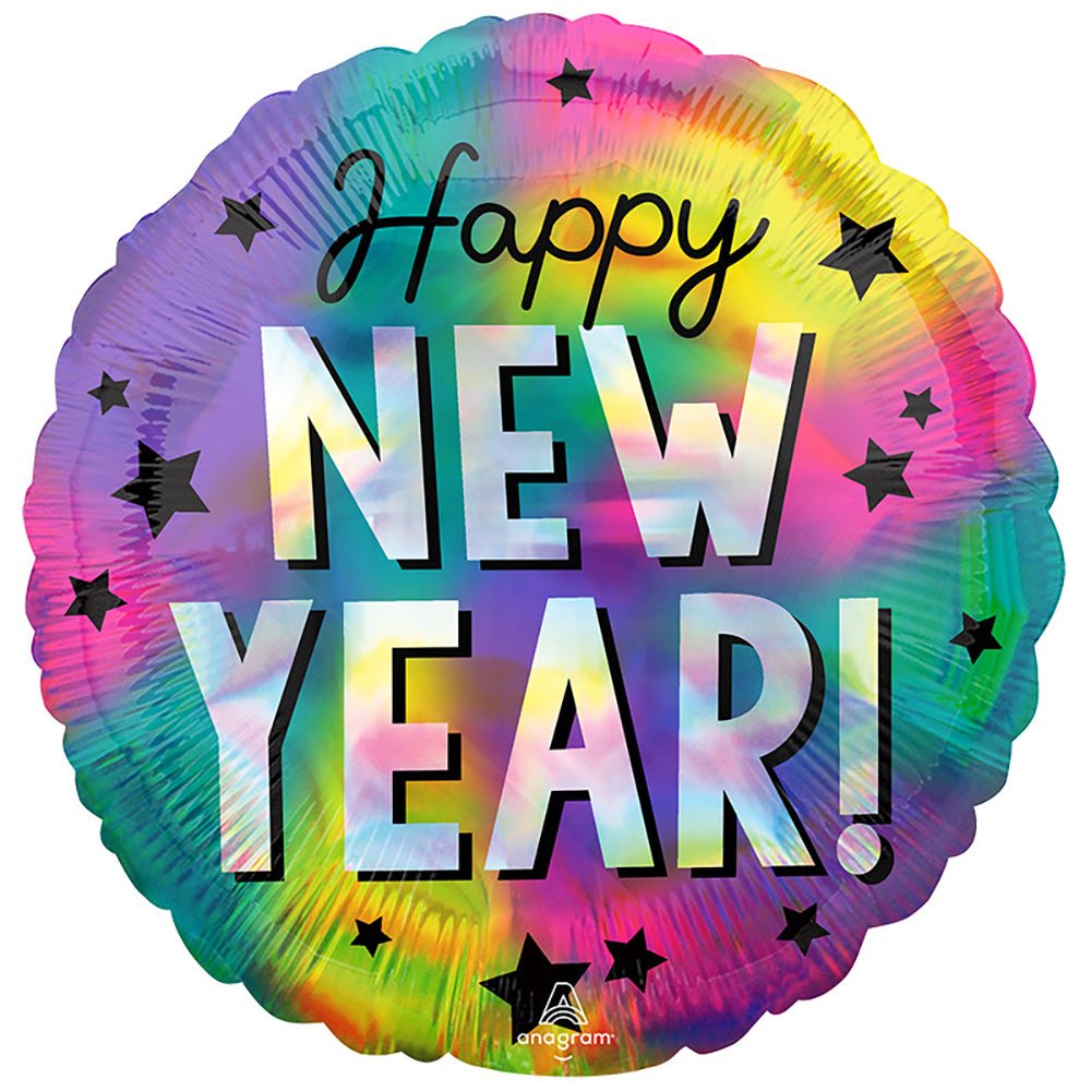 Foil Balloon Iridescent Happy New Year Stars
