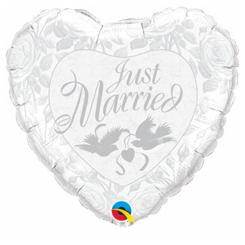 Foil Balloon Just Married Pearl White Silver