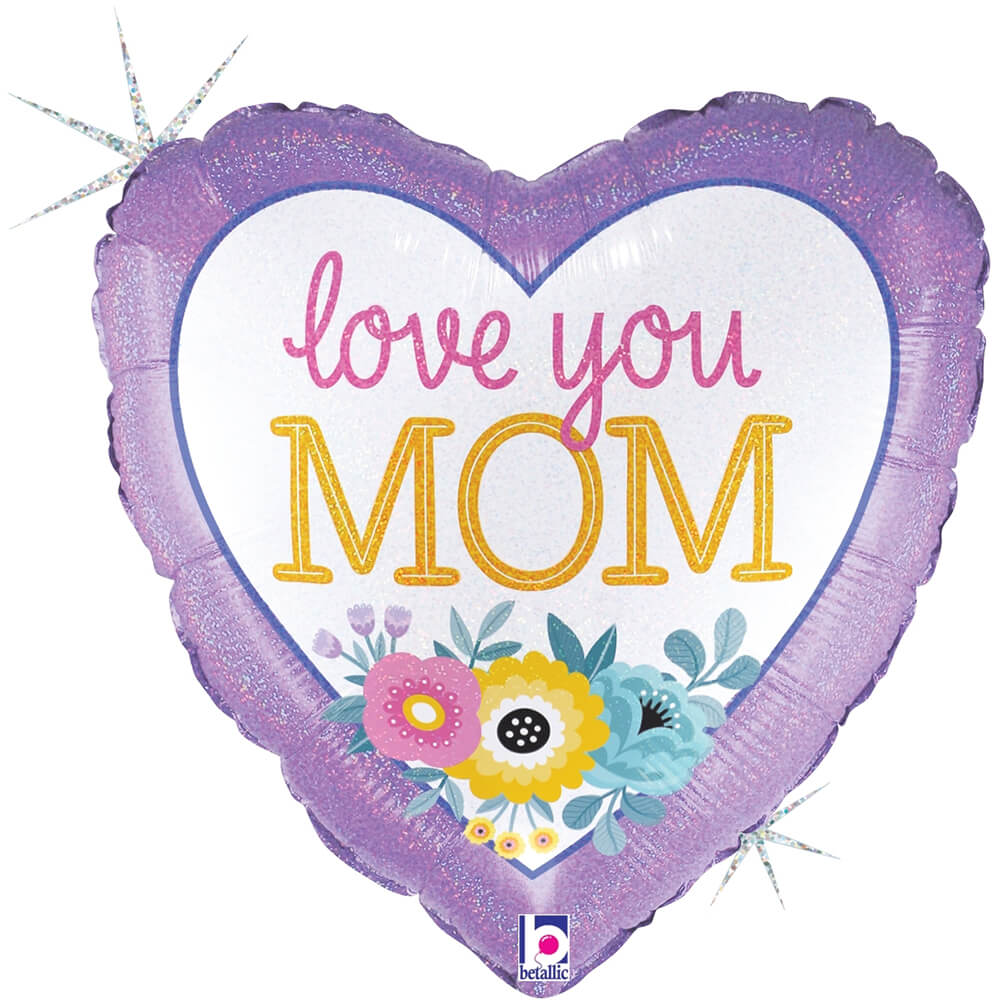 Foil Balloon 18 Inch Love You Mom Flowers
