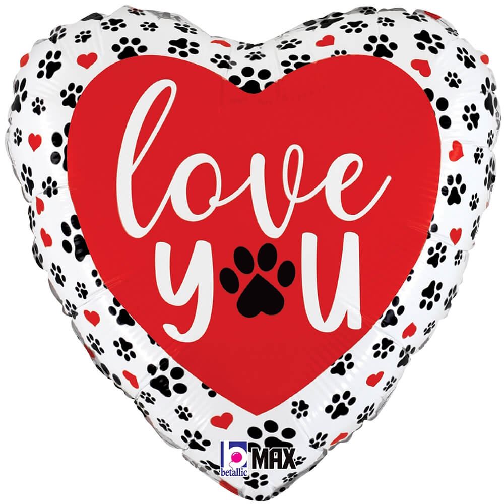 Foil Balloon Love You Paw Prints 18 Inch
