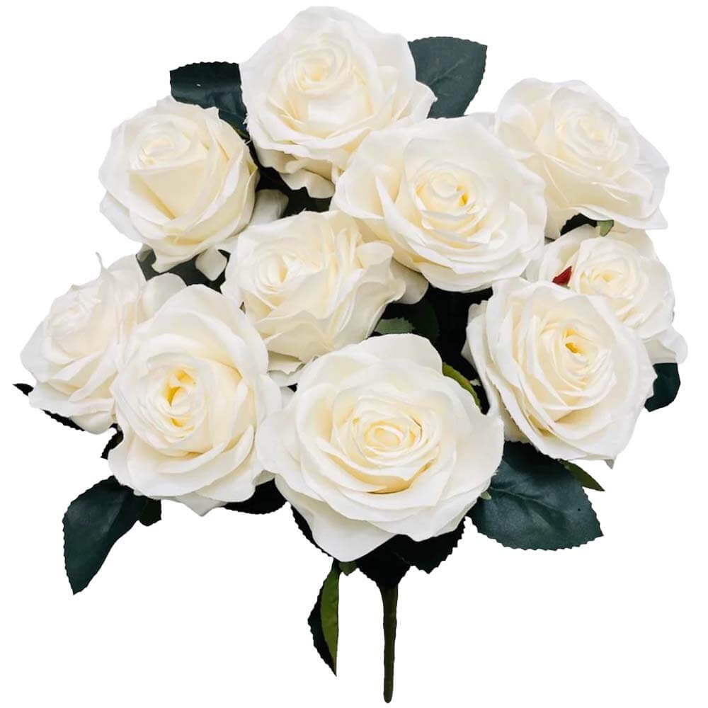 Silk Flowers Open Rose Bush White
