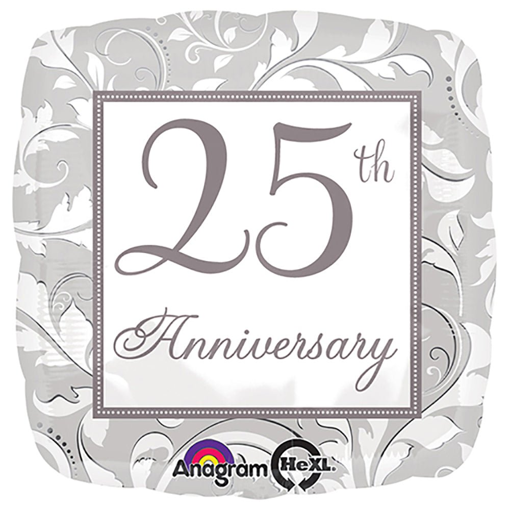 Anniversary Foil Balloon 18 Inch Silver Elegant Scroll