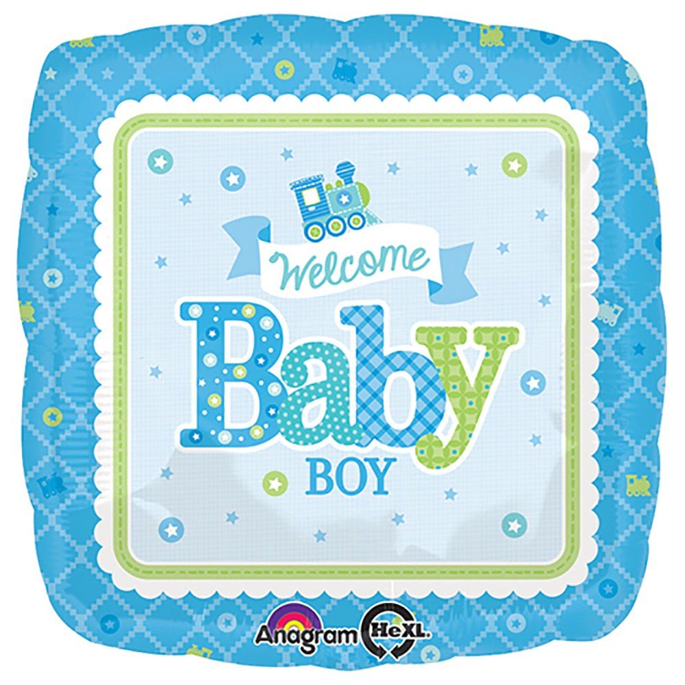 Foil Balloon Welcome Baby Boy Train