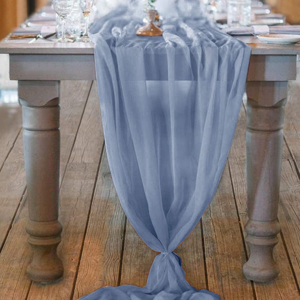Extra Long Chiffon Wedding Table Runner Polyester Fabric - 18" Wide, 120" Long, 180" Long, Multiple Colors (1 Piece)