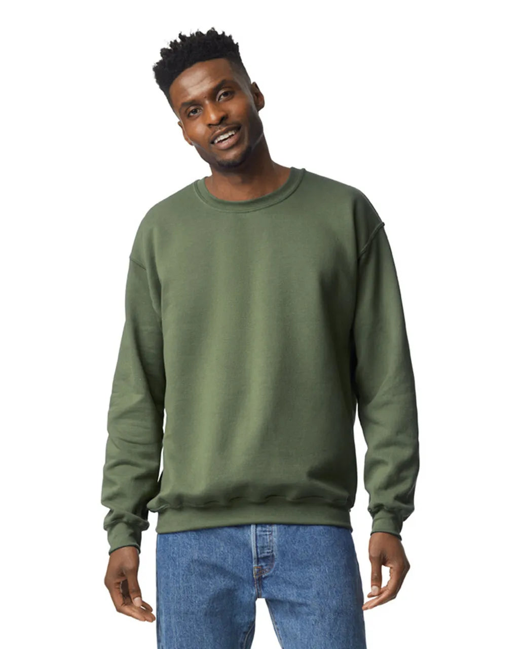 Gildan 18000 Heavy Blend Sweatshirt Fabric - Military Green, Classic Fit, Seamless Body (1 Unit)