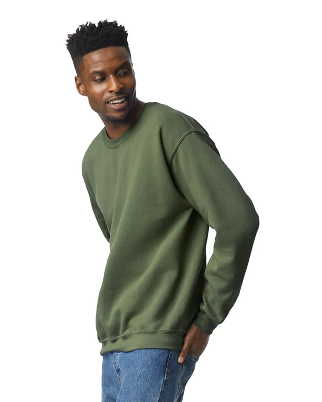 Gildan 18000 Heavy Blend Sweatshirt Fabric - Military Green, Classic Fit, Seamless Body (1 Unit)