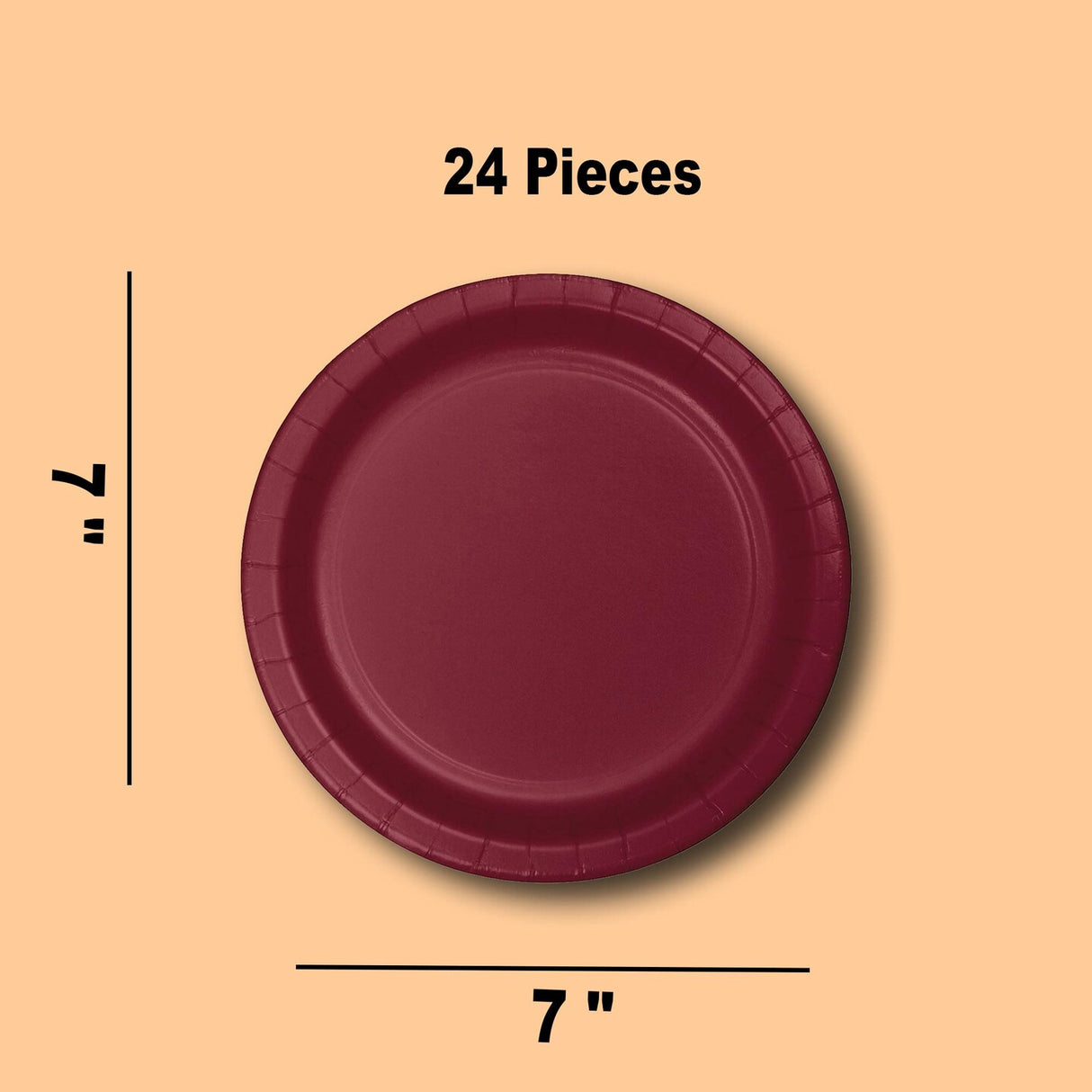 24 Count 7 Inch Burgundy Plates Round Paper Solid Color for Everyday Use and Events