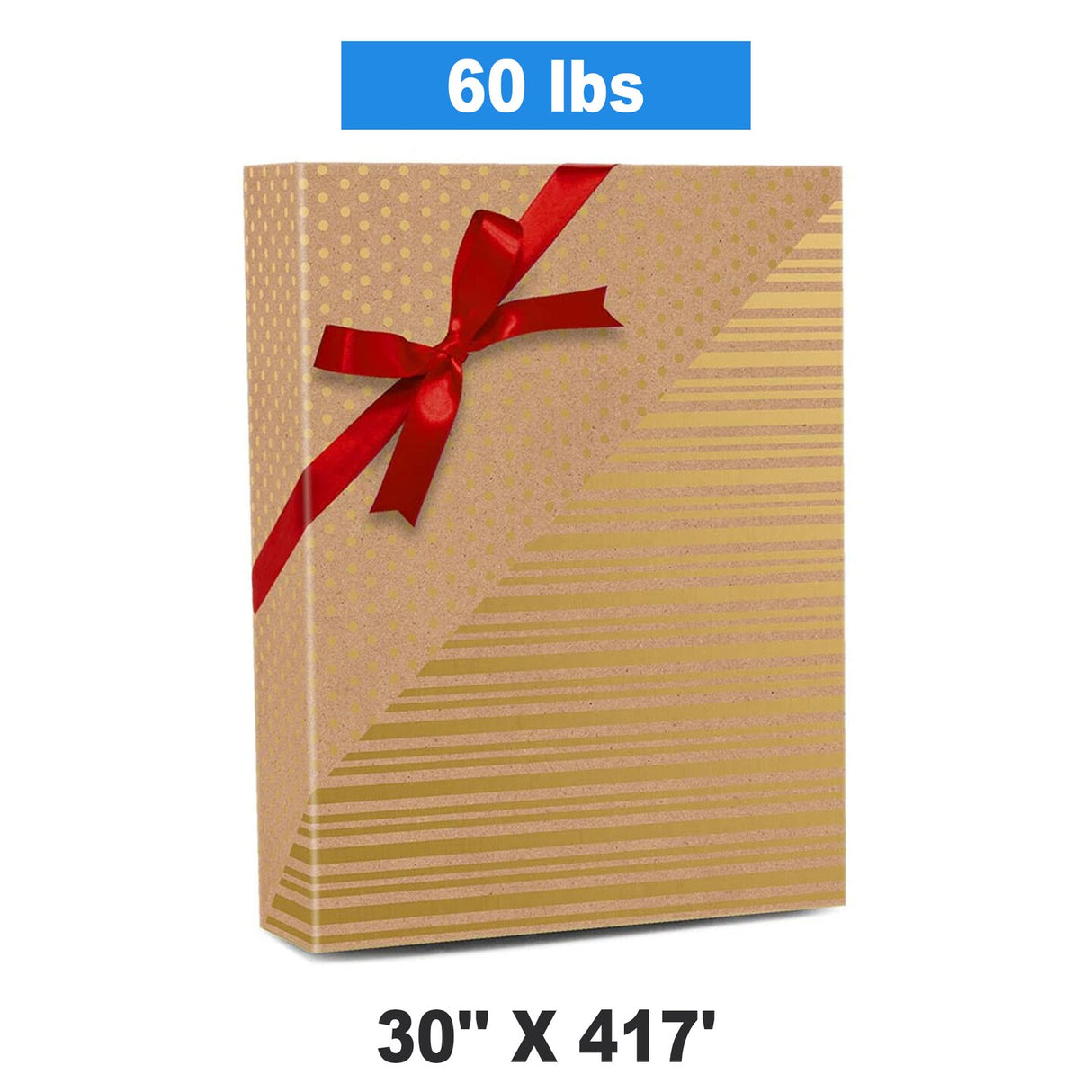 30''x417' Gold Dot & Stripe Reversible Designs for the Ultimate Holiday Look