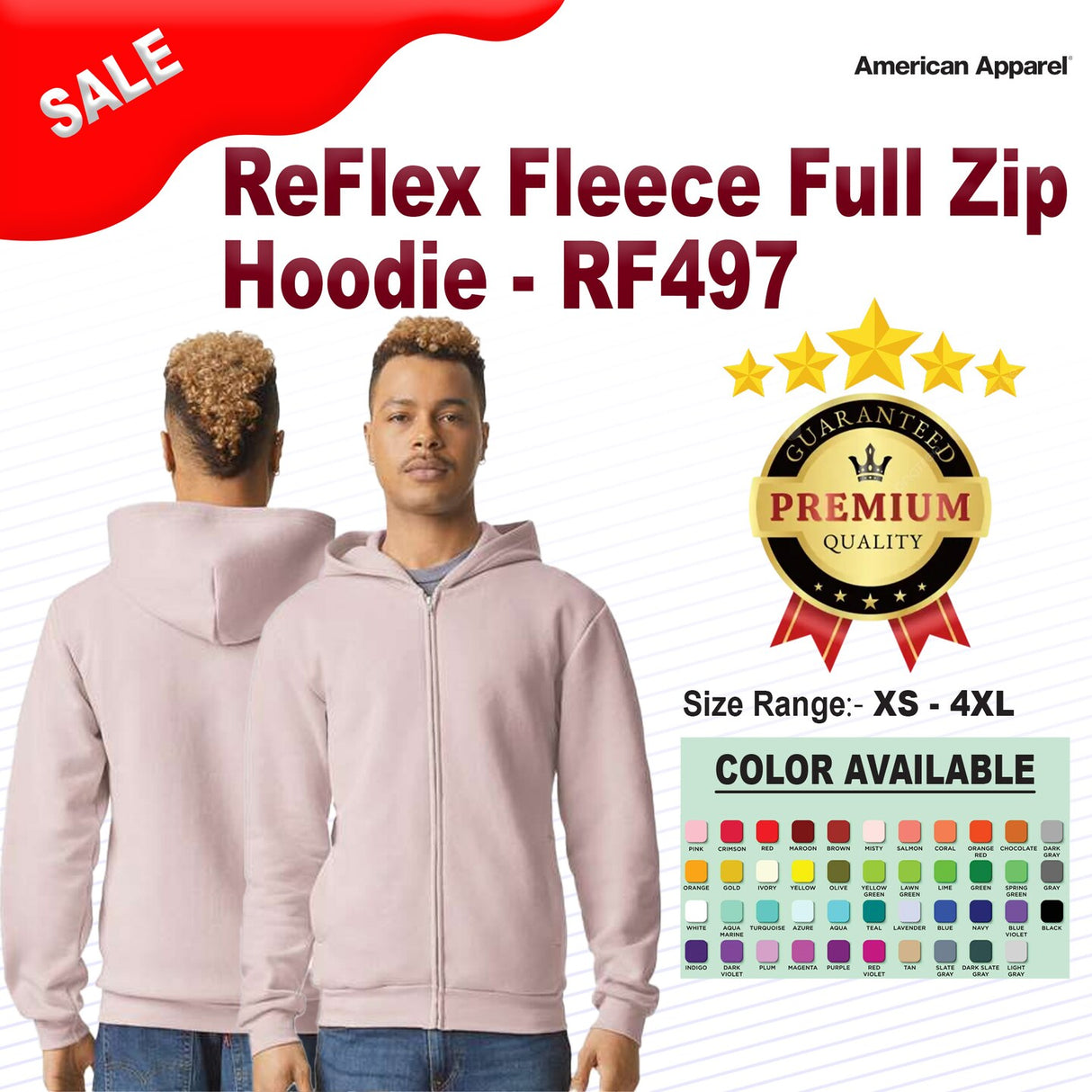 American Apparel® ReFlex Fleece Full-Zip Hoodie Sweatshirt