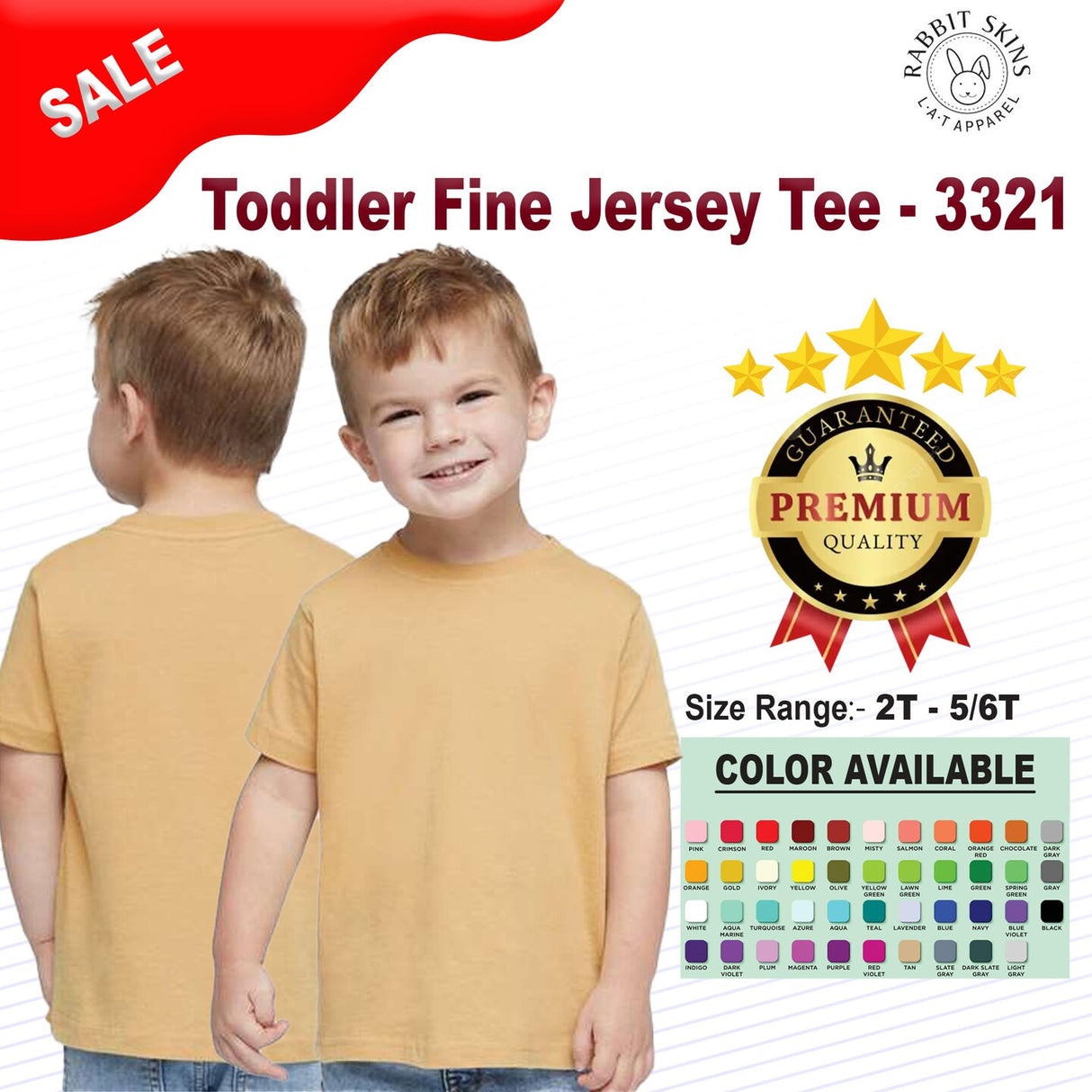 RADYAN® Toddler Short Sleeve Crewneck Fine Jersey Tee - 3321