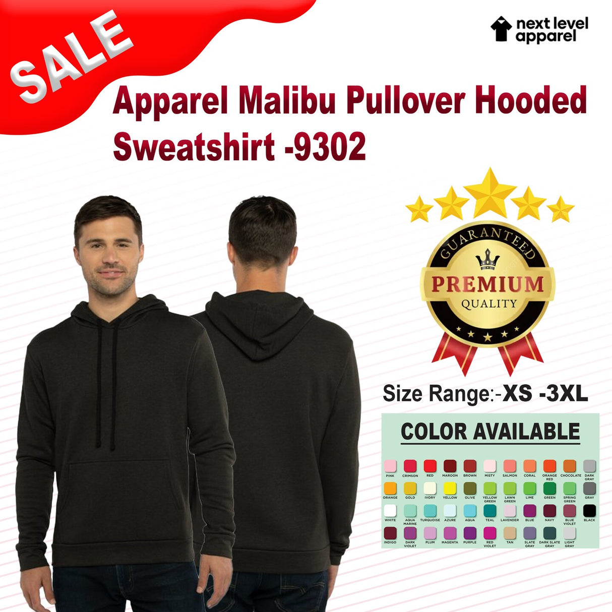 Next Level® Malibu Pullover Full Sleeve Hooded Sweatshirt