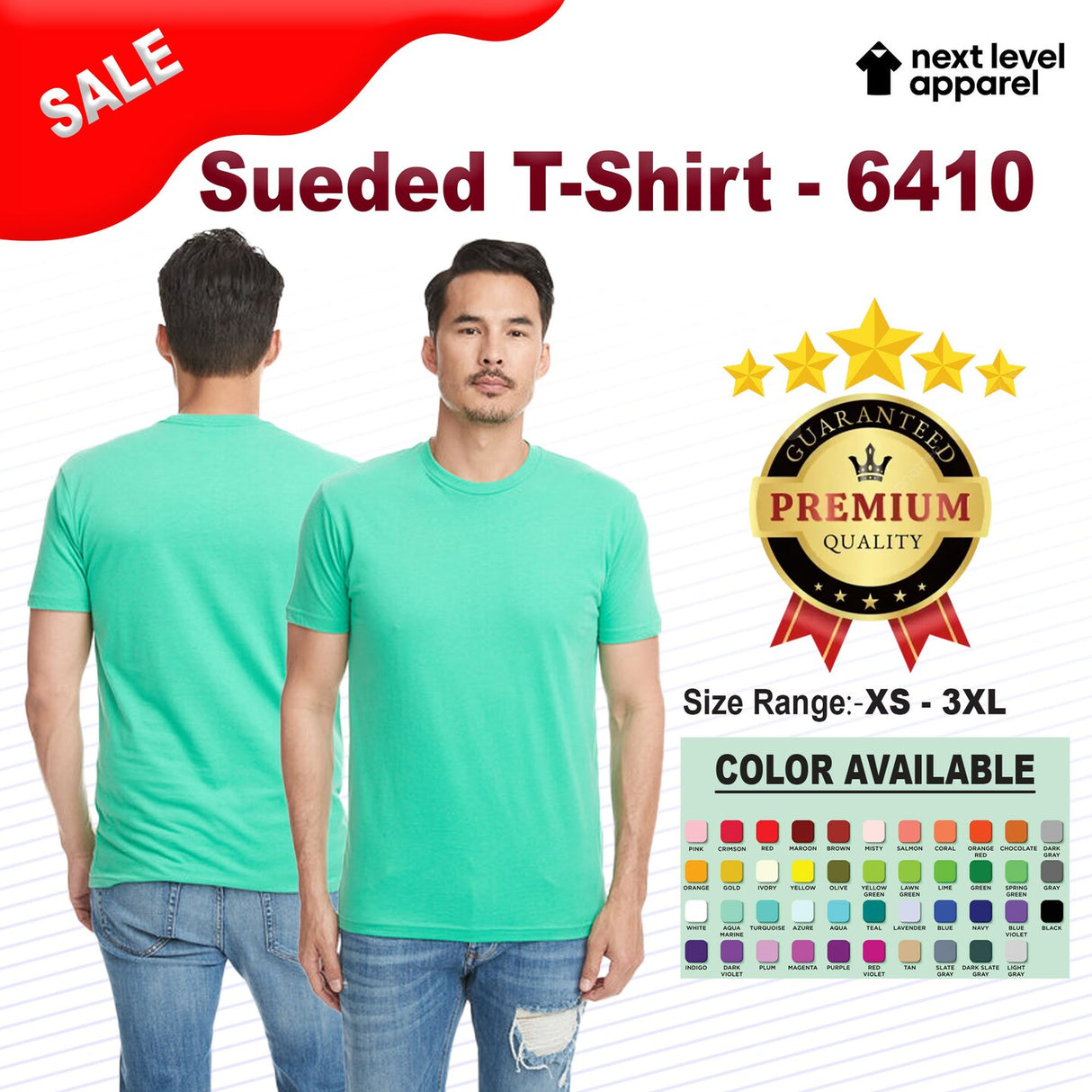 Next Level® Sueded Crewneck Short Sleeve T-Shirt Ultra Soft Premium Tee