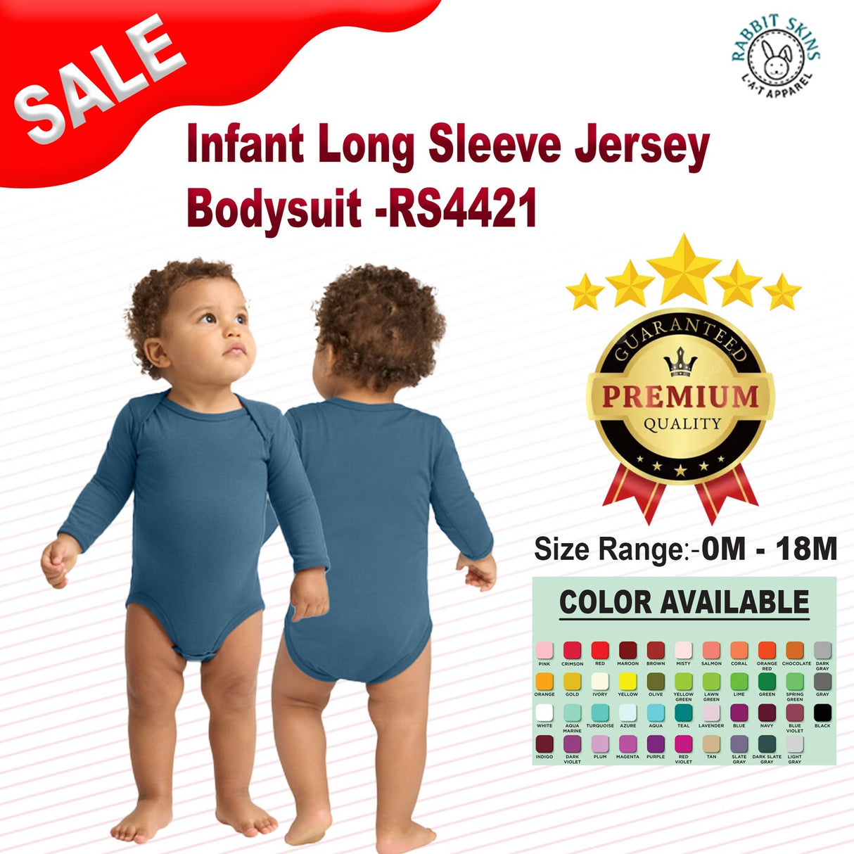 RADYAN® Infant Long Sleeve Jersey Bodysuit - 4421