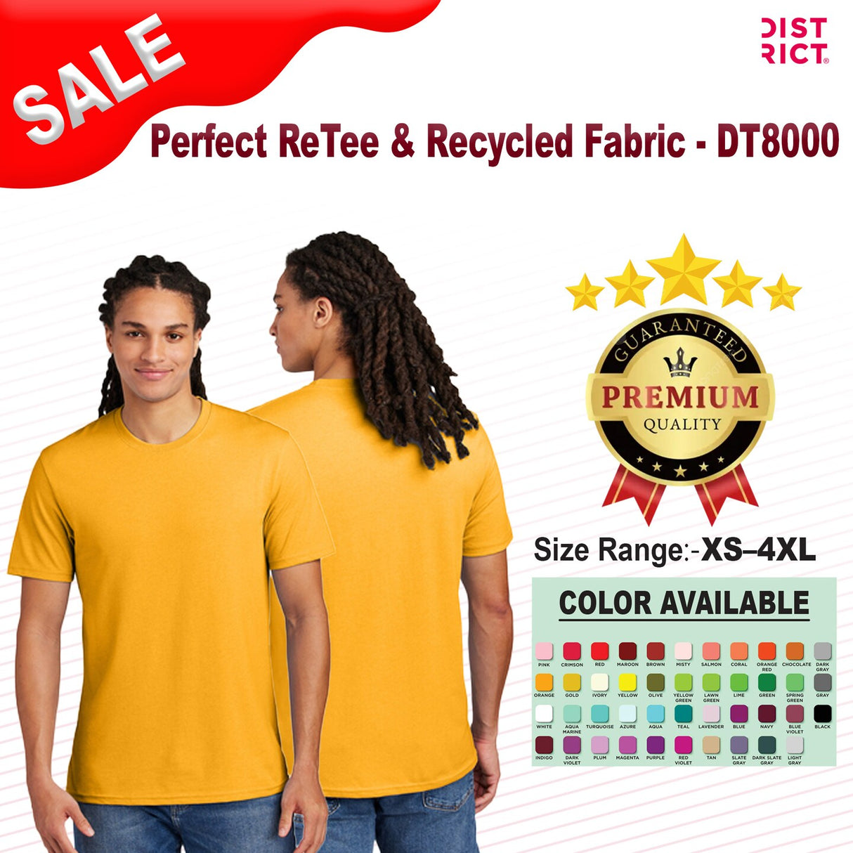 District® Re-Tee Mens Recycled Cotton T-Shirt Soft Eco Friendly Tee