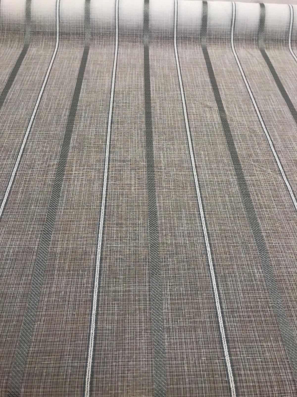 P Kaufmann Glacier White Linen Look Sheer Iznik Stripe Polyester Fabric - White, Stripe, 118" Width (1 Yard)