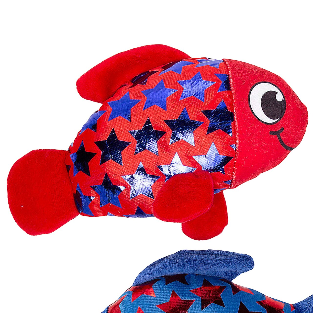 8 1/2" Patriotic Bright Red and Blue Shiny Star Scales Stuffed Fish 12 Pieces