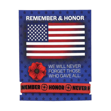 7 1/4" Patriotic Memorial Day Poppy Bracelets with Card for 24