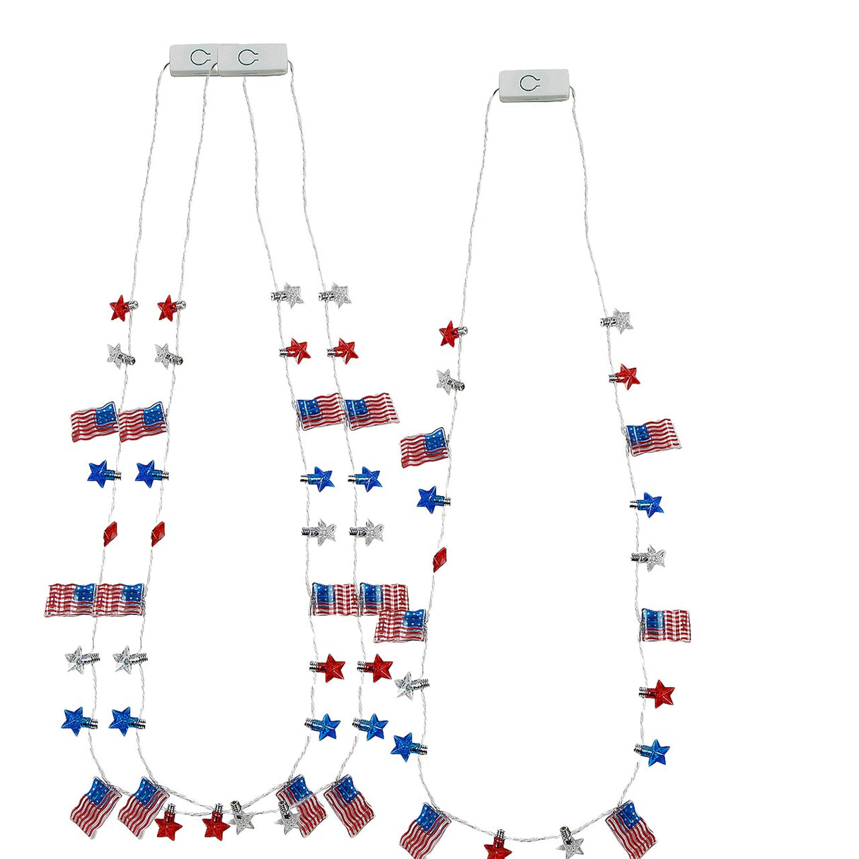 33" Patriotic Light-Up Flags with Stars Necklace 6 Pieces